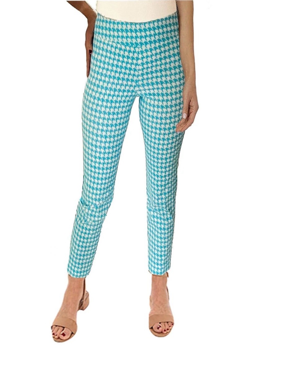 Krazy Larry Pull on Pant - Turquoise Mini Houndstooth
